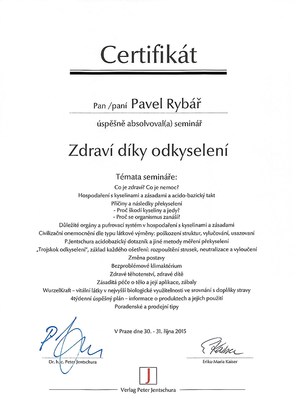 P. Jentschura certifikát