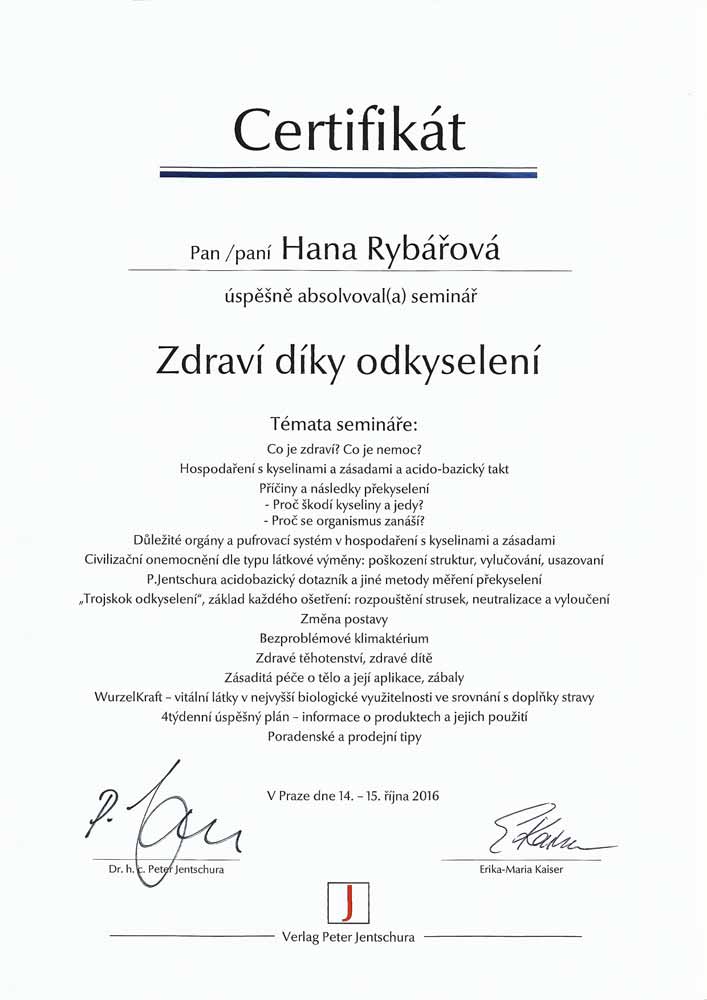 P. Jentschura certifikát