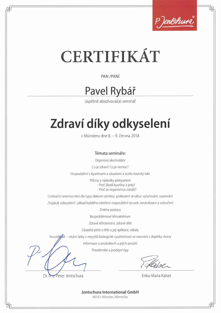 P. Jentschura certifikát