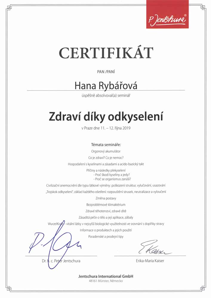P. Jentschura certifikát
