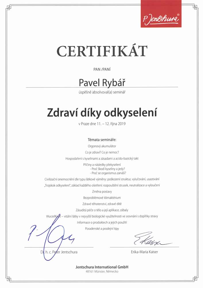 P. Jentschura certifikát